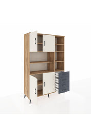 Hyperion Dolap 9 Raflı 4 Çekmeceli 4 Kapaklı 132x44x195 Çam-Aytaşı/Antrasit