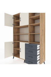 Hyperion Dolap 9 Raflı 4 Çekmeceli 4 Kapaklı 132x44x195 Çam-Aytaşı/Antrasit