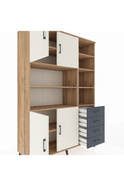 Hyperion Dolap 9 Raflı 4 Çekmeceli 4 Kapaklı 132x44x195 Çam-Aytaşı/Antrasit