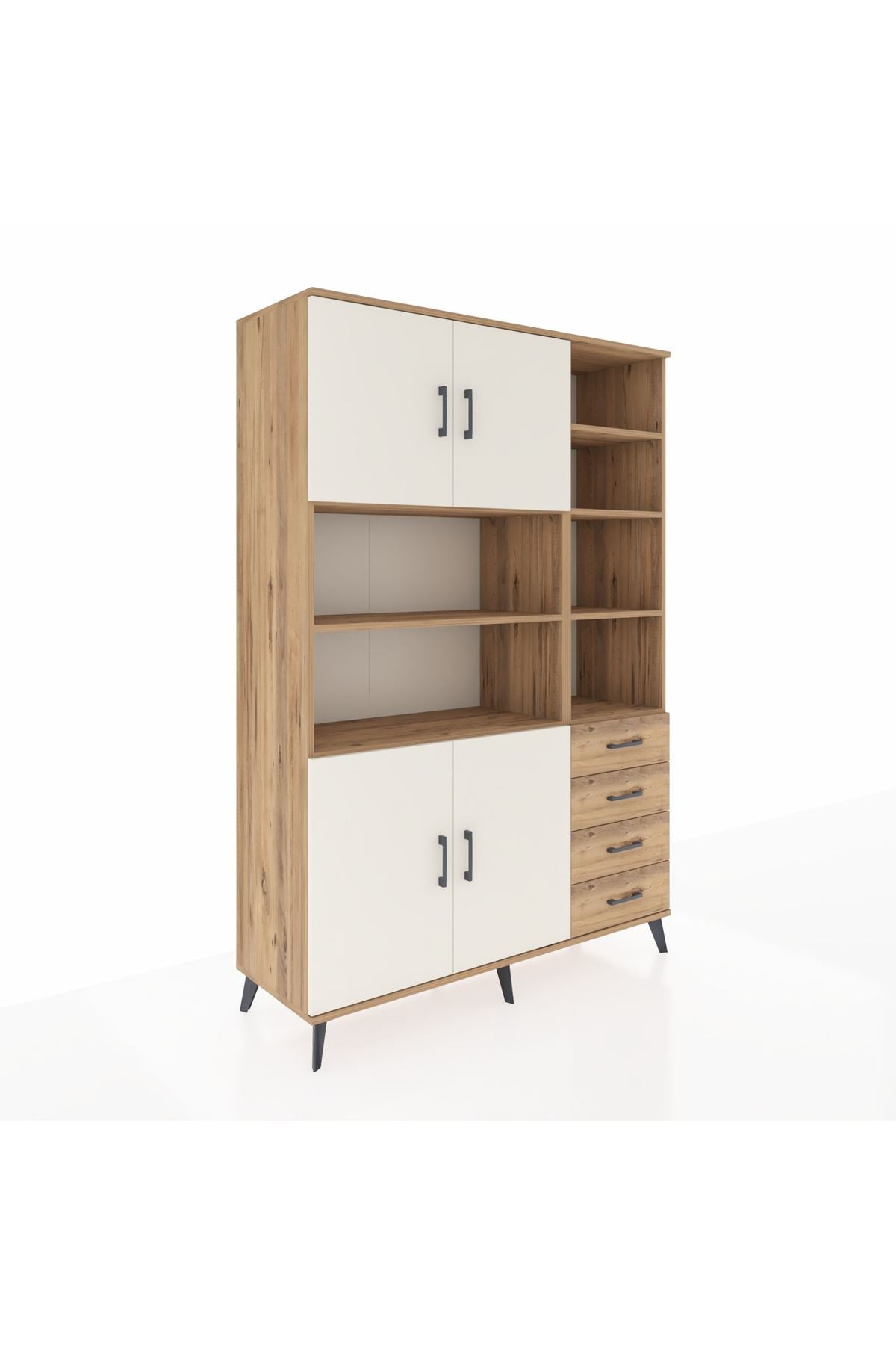 Hyperion Dolap 9 Raflı 4 Çekmeceli 4 Kapaklı 132x44x195 Çam-Aytaşı/Çam