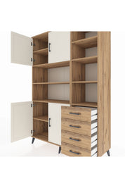 Hyperion Dolap 9 Raflı 4 Çekmeceli 4 Kapaklı 132x44x195 Çam-Aytaşı/Çam