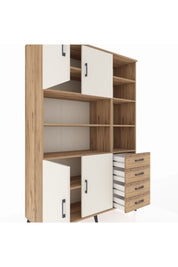 Hyperion Dolap 9 Raflı 4 Çekmeceli 4 Kapaklı 132x44x195 Çam-Aytaşı/Çam
