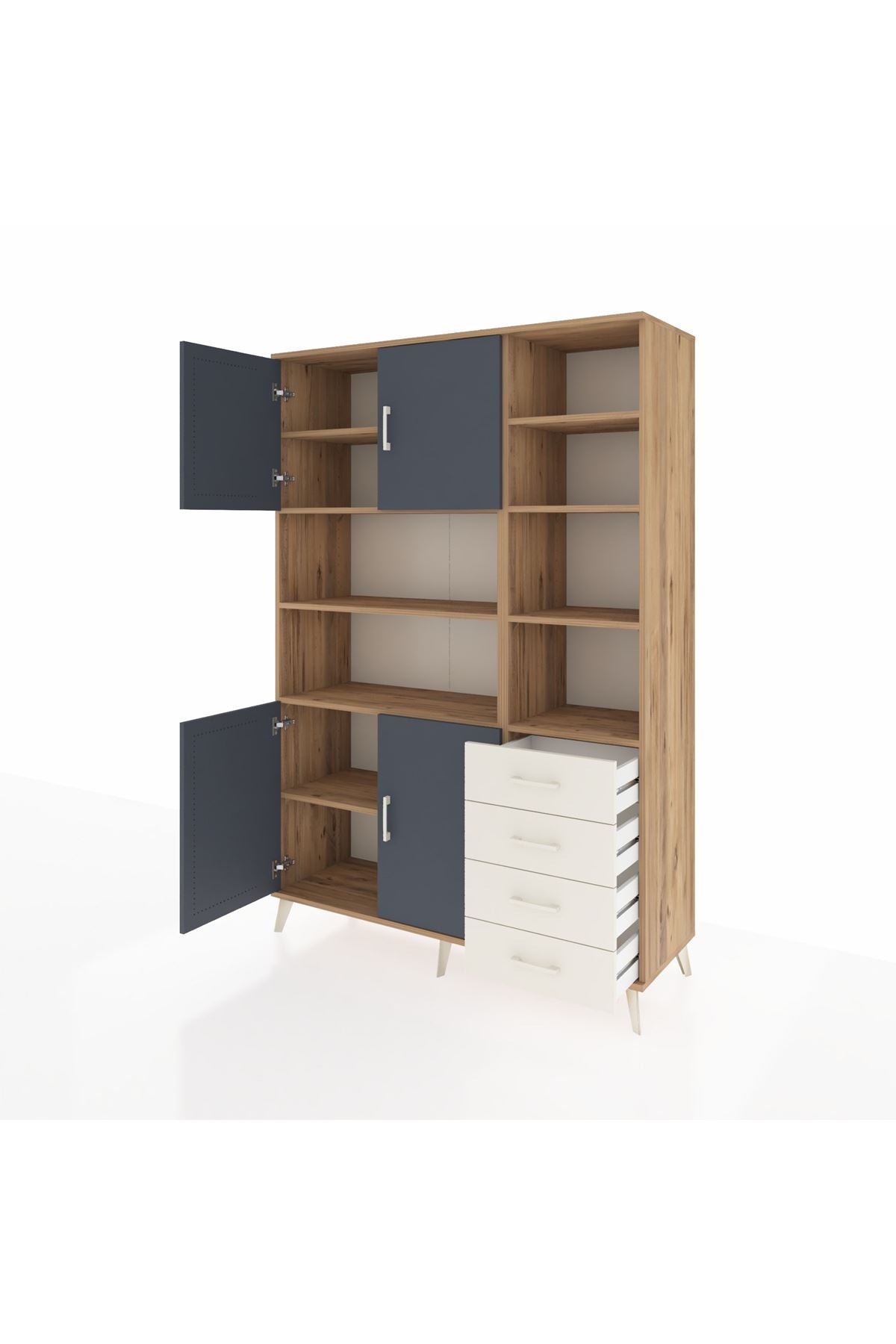 Hyperion Dolap 9 Raflı 4 Çekmeceli 4 Kapaklı 132x44x195 Çam-Antrasit/Aytaşı