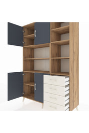 Hyperion Dolap 9 Raflı 4 Çekmeceli 4 Kapaklı 132x44x195 Çam-Antrasit/Aytaşı