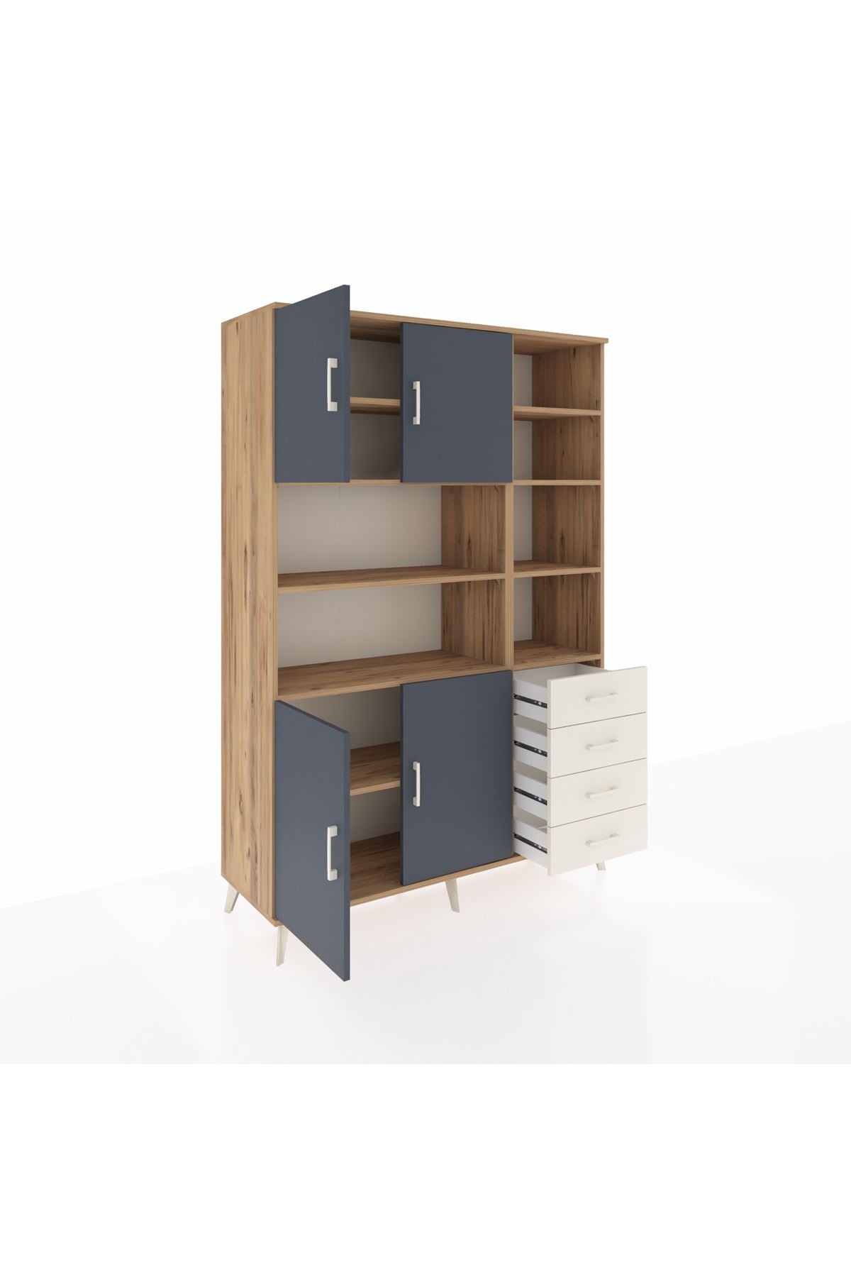 Hyperion Dolap 9 Raflı 4 Çekmeceli 4 Kapaklı 132x44x195 Çam-Antrasit/Aytaşı