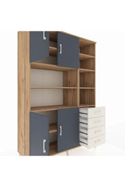 Hyperion Dolap 9 Raflı 4 Çekmeceli 4 Kapaklı 132x44x195 Çam-Antrasit/Aytaşı