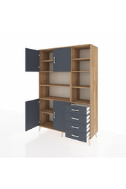 Hyperion Dolap 9 Raflı 4 Çekmeceli 4 Kapaklı 132x44x195 Çam-Antrasit/Antrasit