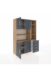 Hyperion Dolap 9 Raflı 4 Çekmeceli 4 Kapaklı 132x44x195 Çam-Antrasit/Antrasit