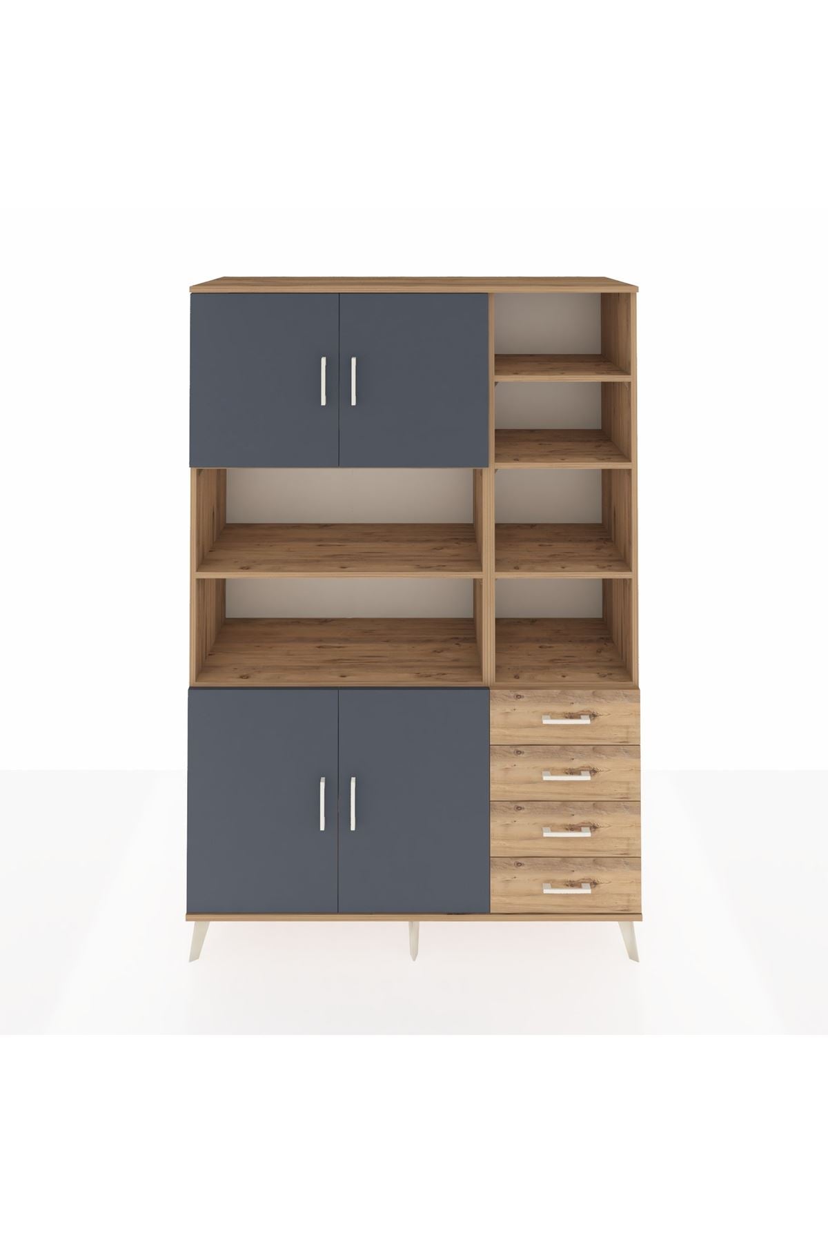 Hyperion Dolap 9 Raflı 4 Çekmeceli 4 Kapaklı 132x44x195 Çam-Antrasit/Çam