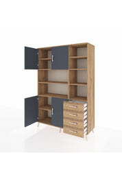 Hyperion Dolap 9 Raflı 4 Çekmeceli 4 Kapaklı 132x44x195 Çam-Antrasit/Çam