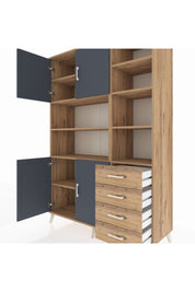Hyperion Dolap 9 Raflı 4 Çekmeceli 4 Kapaklı 132x44x195 Çam-Antrasit/Çam