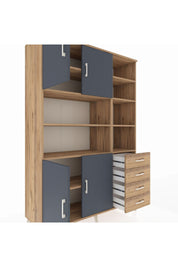 Hyperion Dolap 9 Raflı 4 Çekmeceli 4 Kapaklı 132x44x195 Çam-Antrasit/Çam