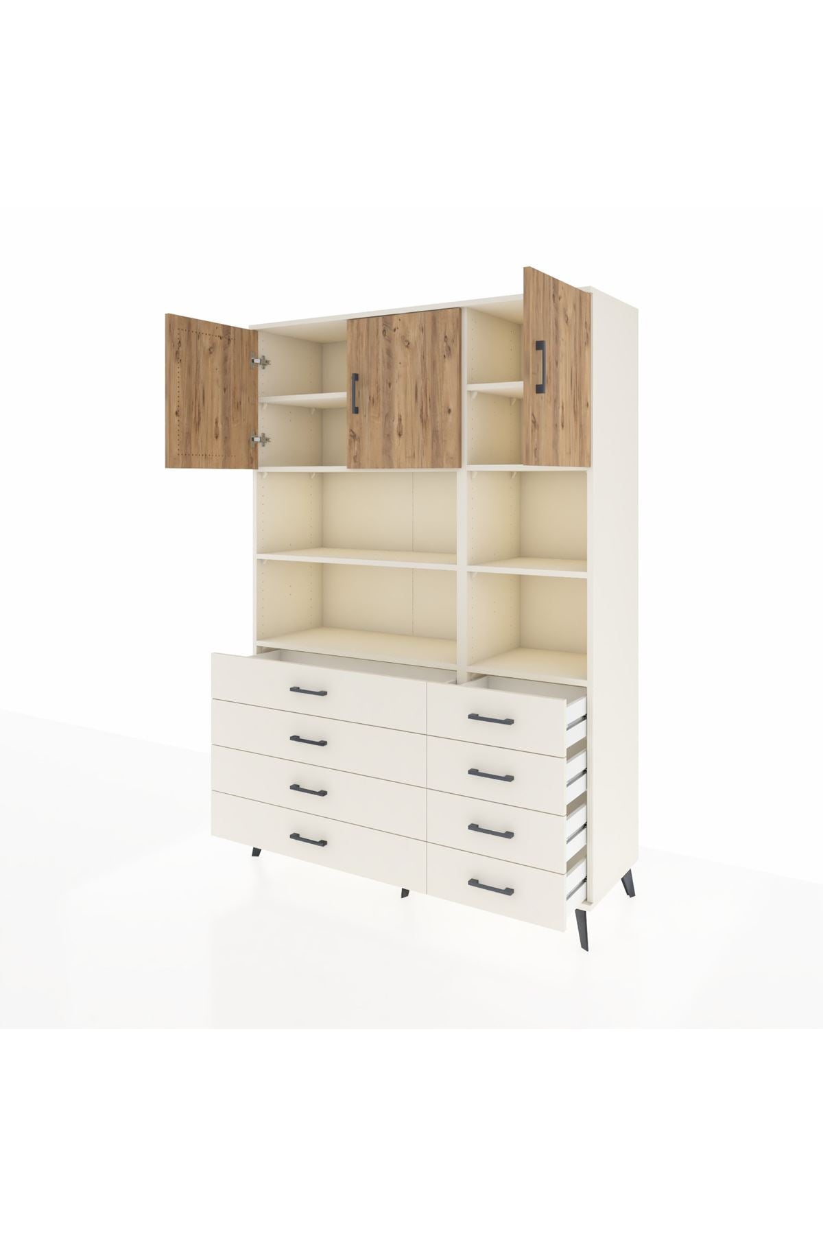 Hyperion Dolap 8 Raflı 8 Çekmeceli 3 Kapaklı 132x44x195 Aytaşı-Çam/Aytaşı