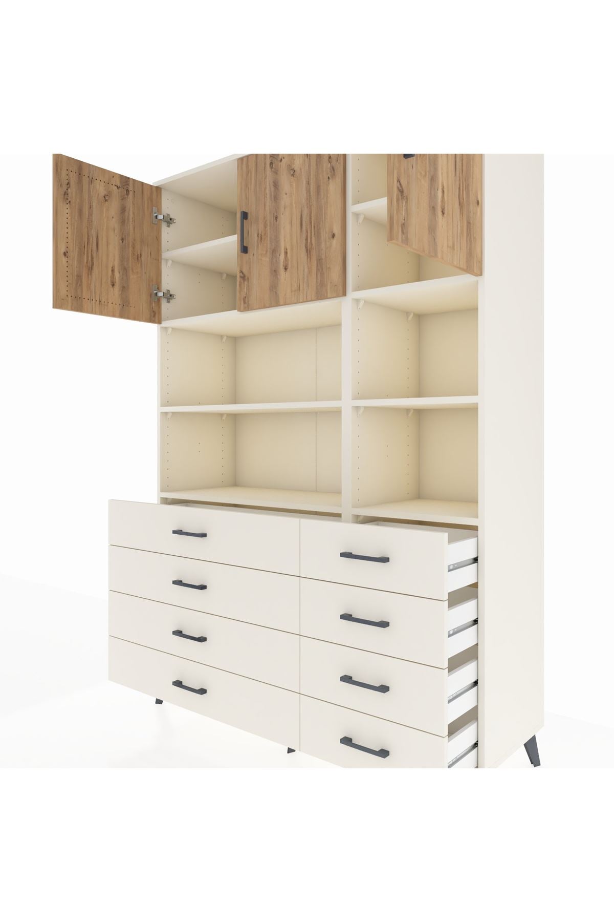 Hyperion Dolap 8 Raflı 8 Çekmeceli 3 Kapaklı 132x44x195 Aytaşı-Çam/Aytaşı