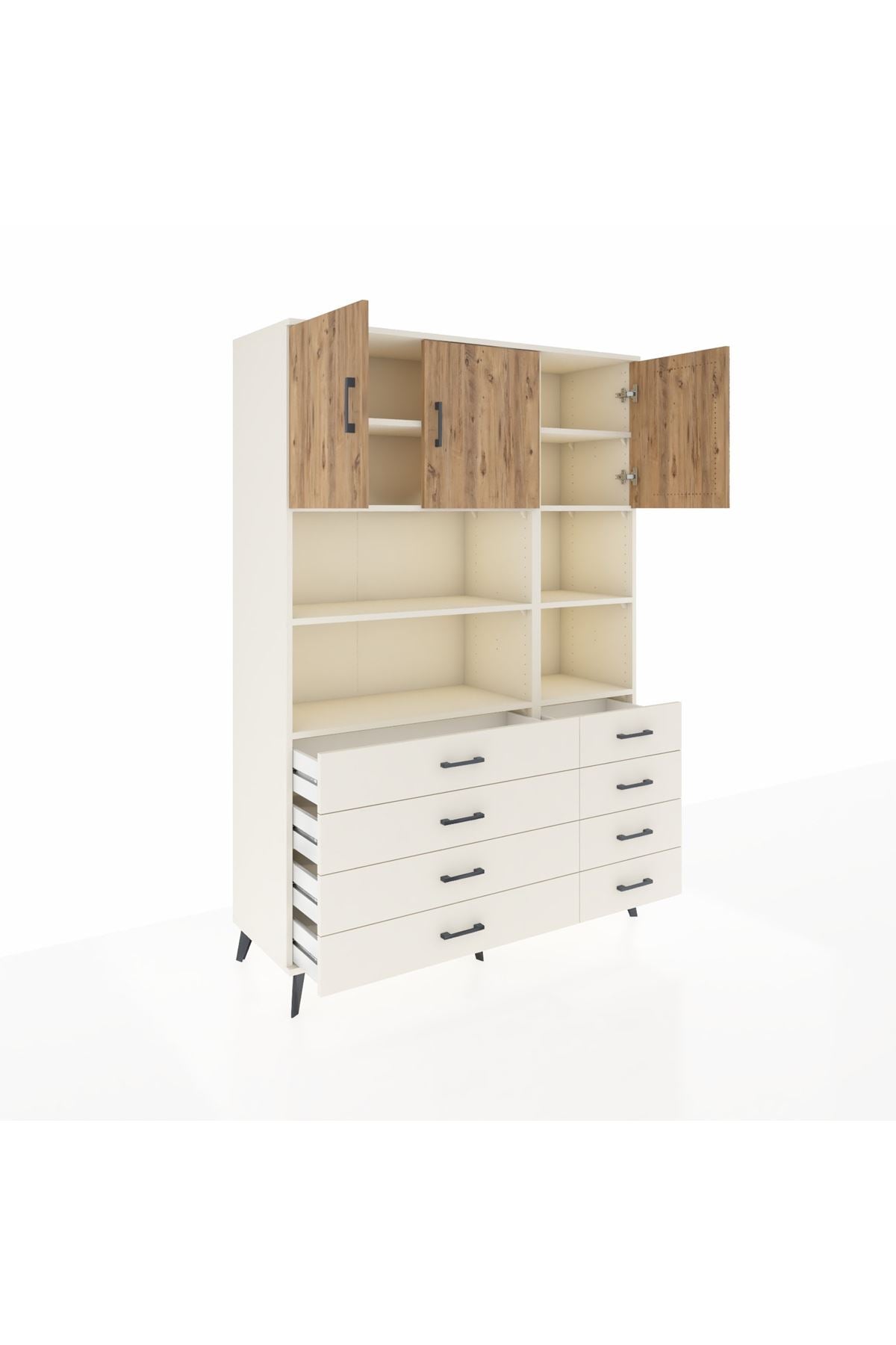 Hyperion Dolap 8 Raflı 8 Çekmeceli 3 Kapaklı 132x44x195 Aytaşı-Çam/Aytaşı