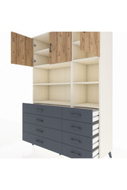Hyperion Dolap 8 Raflı 8 Çekmeceli 3 Kapaklı 132x44x195 Aytaşı-Çam/Antrasit