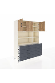 Hyperion Dolap 8 Raflı 8 Çekmeceli 3 Kapaklı 132x44x195 Aytaşı-Çam/Antrasit