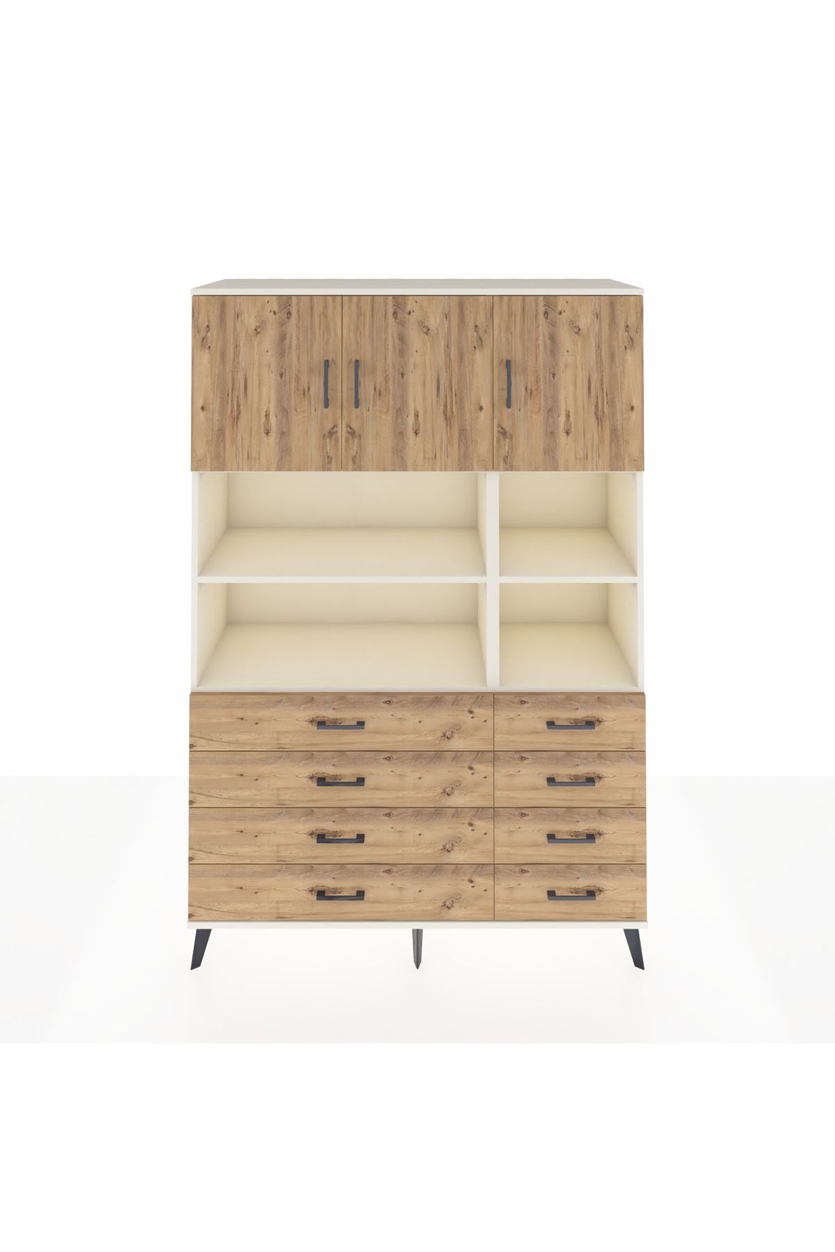 Hyperion Dolap 8 Raflı 8 Çekmeceli 3 Kapaklı 132x44x195 Aytaşı-Çam/Çam