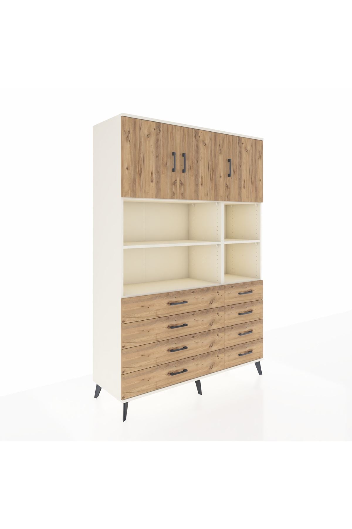 Hyperion Dolap 8 Raflı 8 Çekmeceli 3 Kapaklı 132x44x195 Aytaşı-Çam/Çam