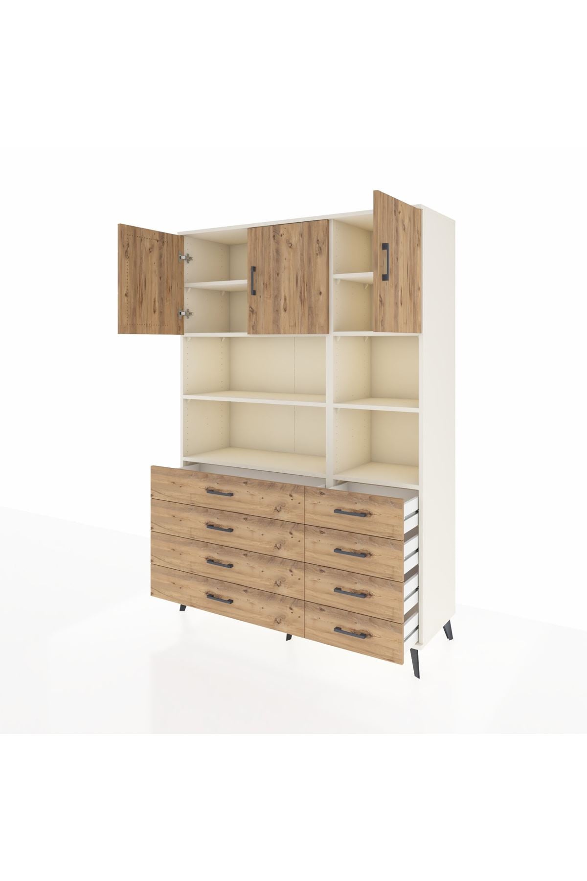 Hyperion Dolap 8 Raflı 8 Çekmeceli 3 Kapaklı 132x44x195 Aytaşı-Çam/Çam