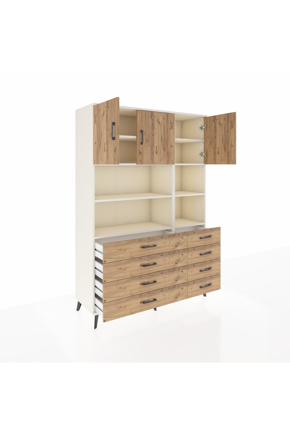 Hyperion Dolap 8 Raflı 8 Çekmeceli 3 Kapaklı 132x44x195 Aytaşı-Çam/Çam