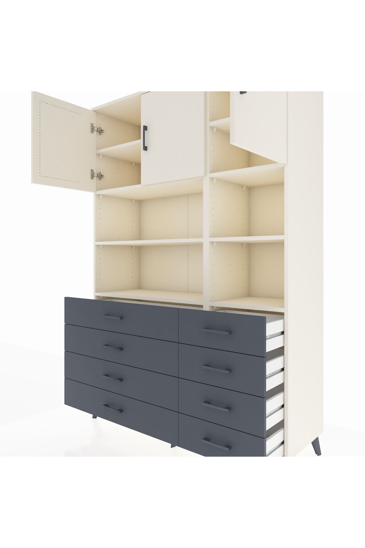 Hyperion Dolap 8 Raflı 8 Çekmeceli 3 Kapaklı 132x44x195 Aytaşı-Aytaşı/Antrasit