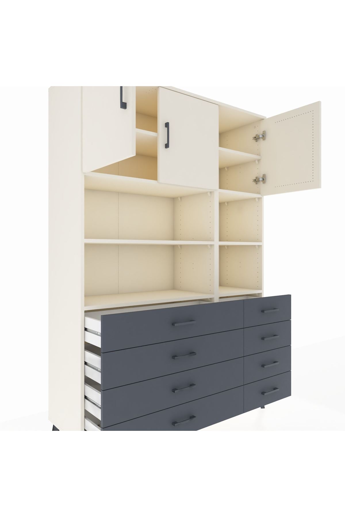 Hyperion Dolap 8 Raflı 8 Çekmeceli 3 Kapaklı 132x44x195 Aytaşı-Aytaşı/Antrasit