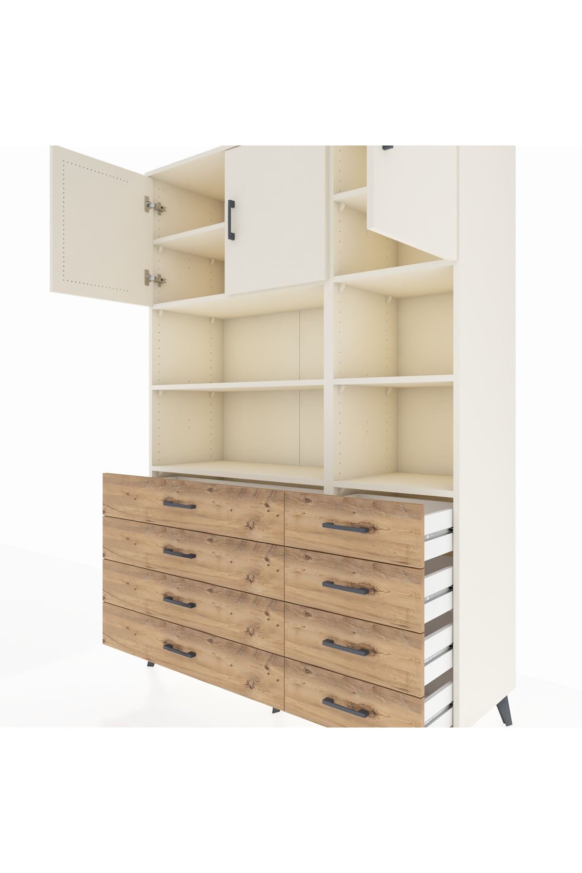 Hyperion Dolap 8 Raflı 8 Çekmeceli 3 Kapaklı 132x44x195 Aytaşı-Aytaşı/Çam