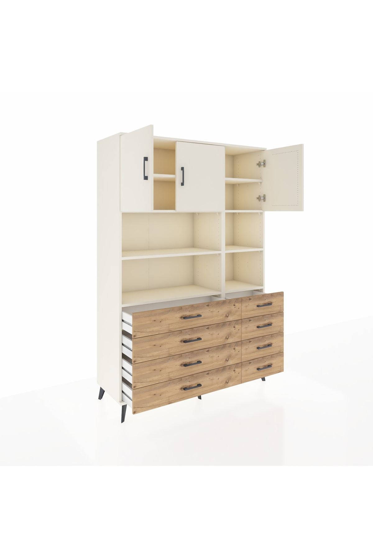 Hyperion Dolap 8 Raflı 8 Çekmeceli 3 Kapaklı 132x44x195 Aytaşı-Aytaşı/Çam