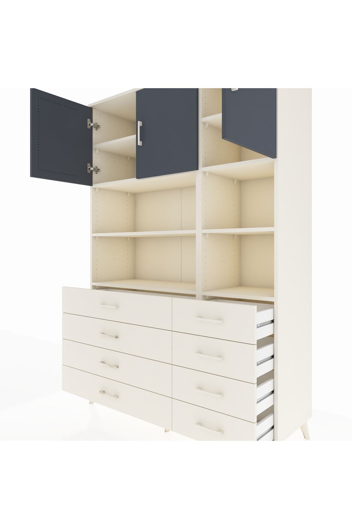 Hyperion Dolap 8 Raflı 8 Çekmeceli 3 Kapaklı 132x44x195 Aytaşı-Antrasit/Aytaşı