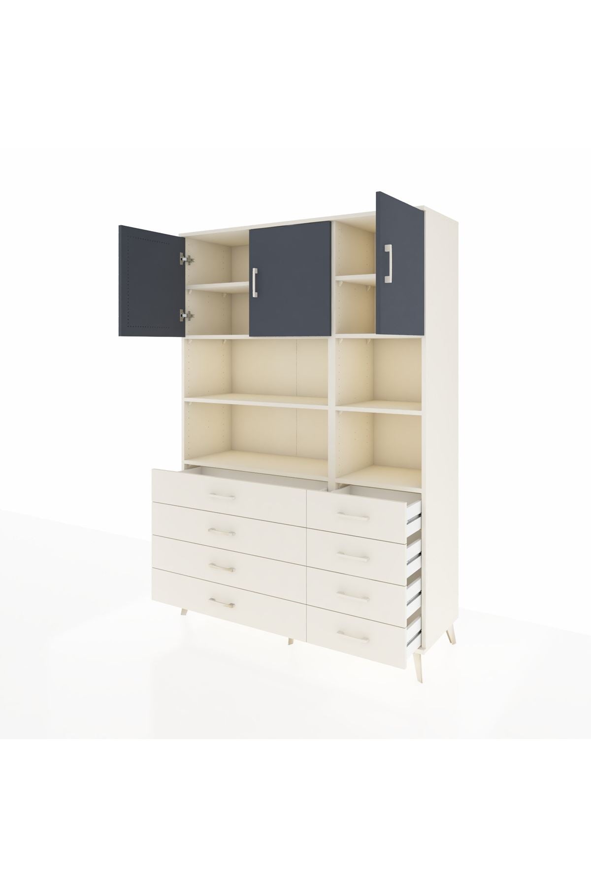 Hyperion Dolap 8 Raflı 8 Çekmeceli 3 Kapaklı 132x44x195 Aytaşı-Antrasit/Aytaşı