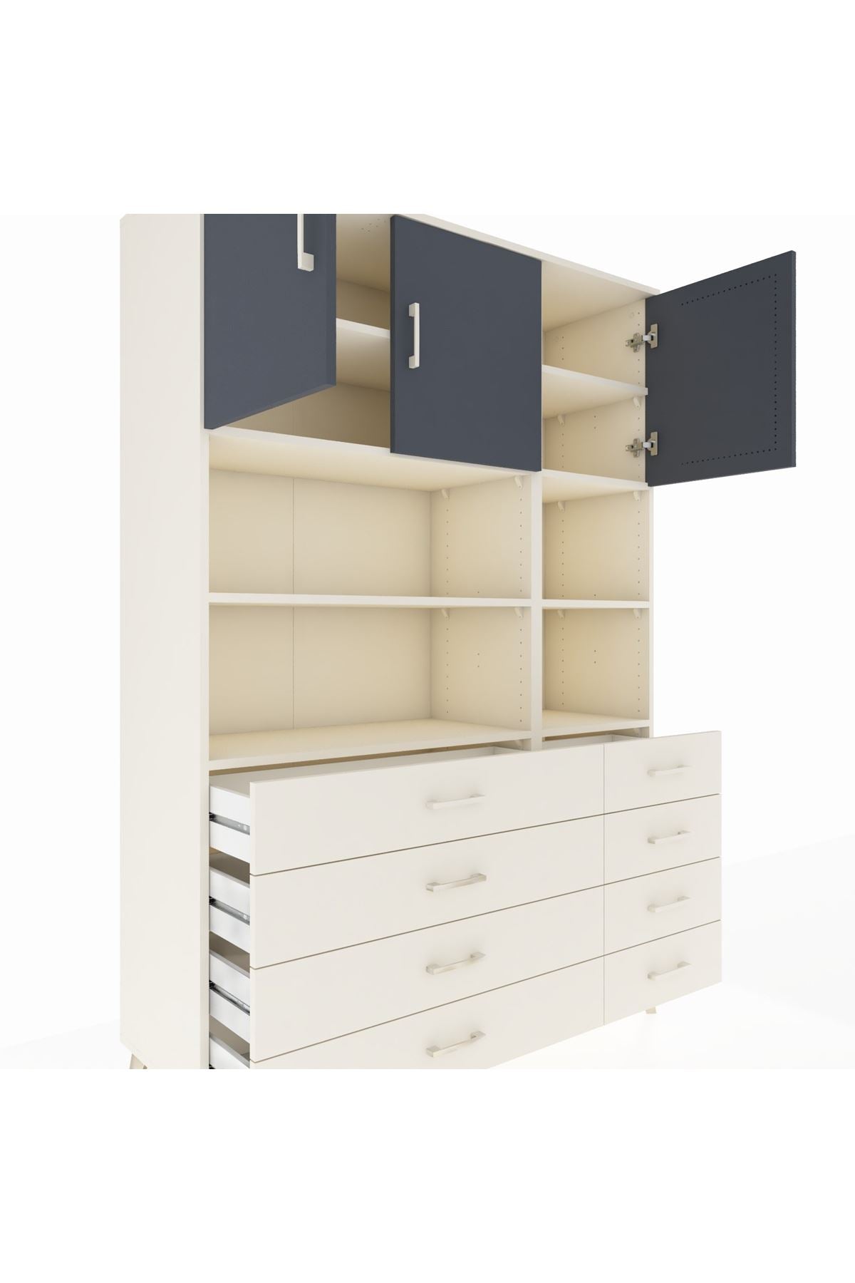 Hyperion Dolap 8 Raflı 8 Çekmeceli 3 Kapaklı 132x44x195 Aytaşı-Antrasit/Aytaşı