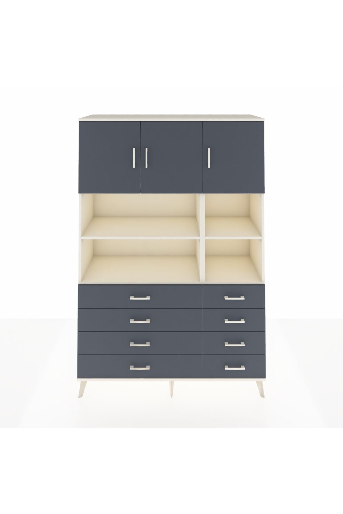 Hyperion Dolap 8 Raflı 8 Çekmeceli 3 Kapaklı 132x44x195 Aytaşı-Antrasit/Antrasit