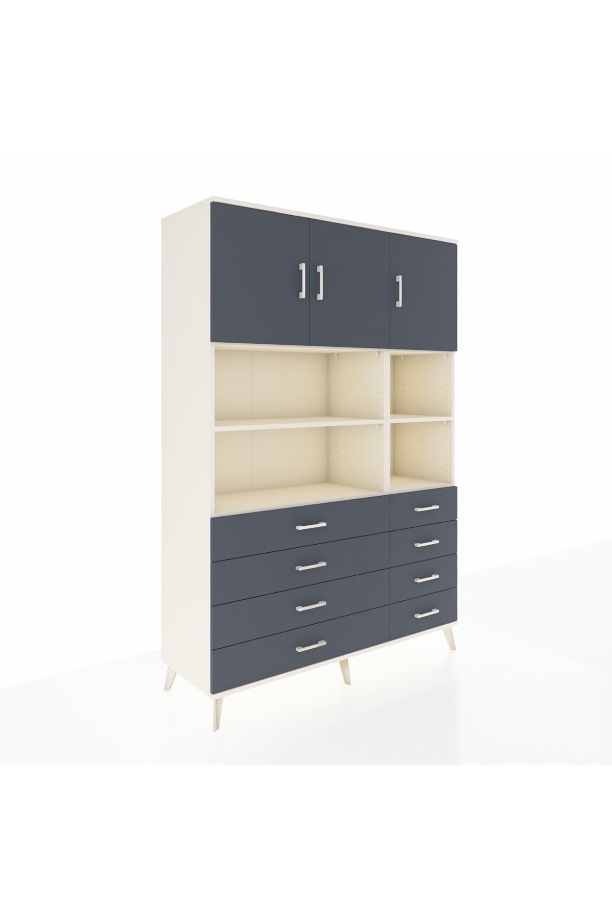 Hyperion Dolap 8 Raflı 8 Çekmeceli 3 Kapaklı 132x44x195 Aytaşı-Antrasit/Antrasit