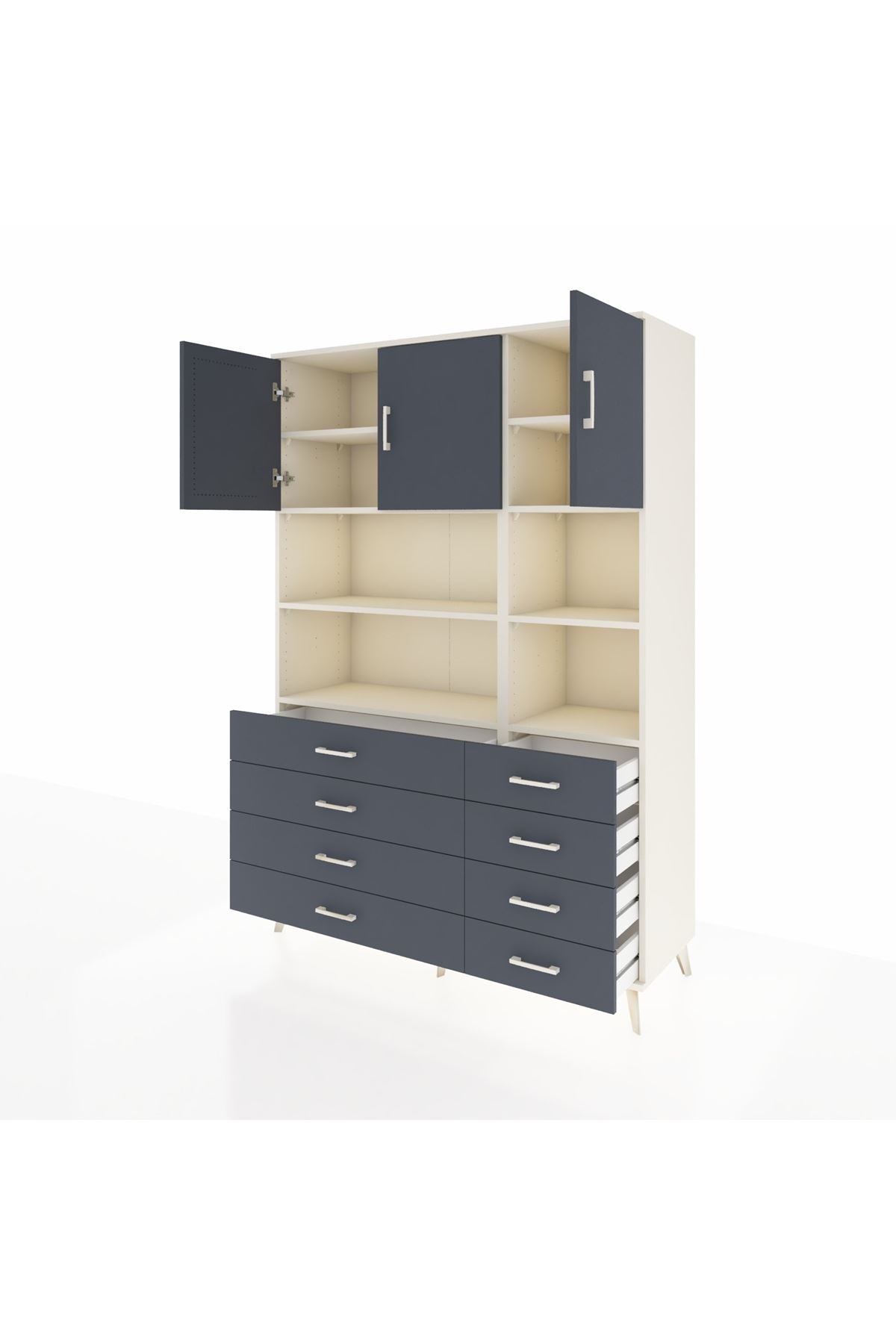 Hyperion Dolap 8 Raflı 8 Çekmeceli 3 Kapaklı 132x44x195 Aytaşı-Antrasit/Antrasit