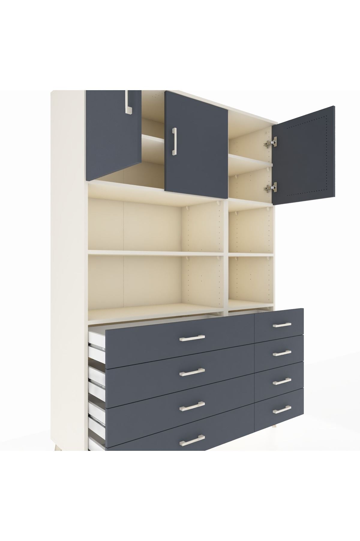 Hyperion Dolap 8 Raflı 8 Çekmeceli 3 Kapaklı 132x44x195 Aytaşı-Antrasit/Antrasit