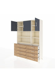 Hyperion Dolap 8 Raflı 8 Çekmeceli 3 Kapaklı 132x44x195 Aytaşı-Antrasit/Çam