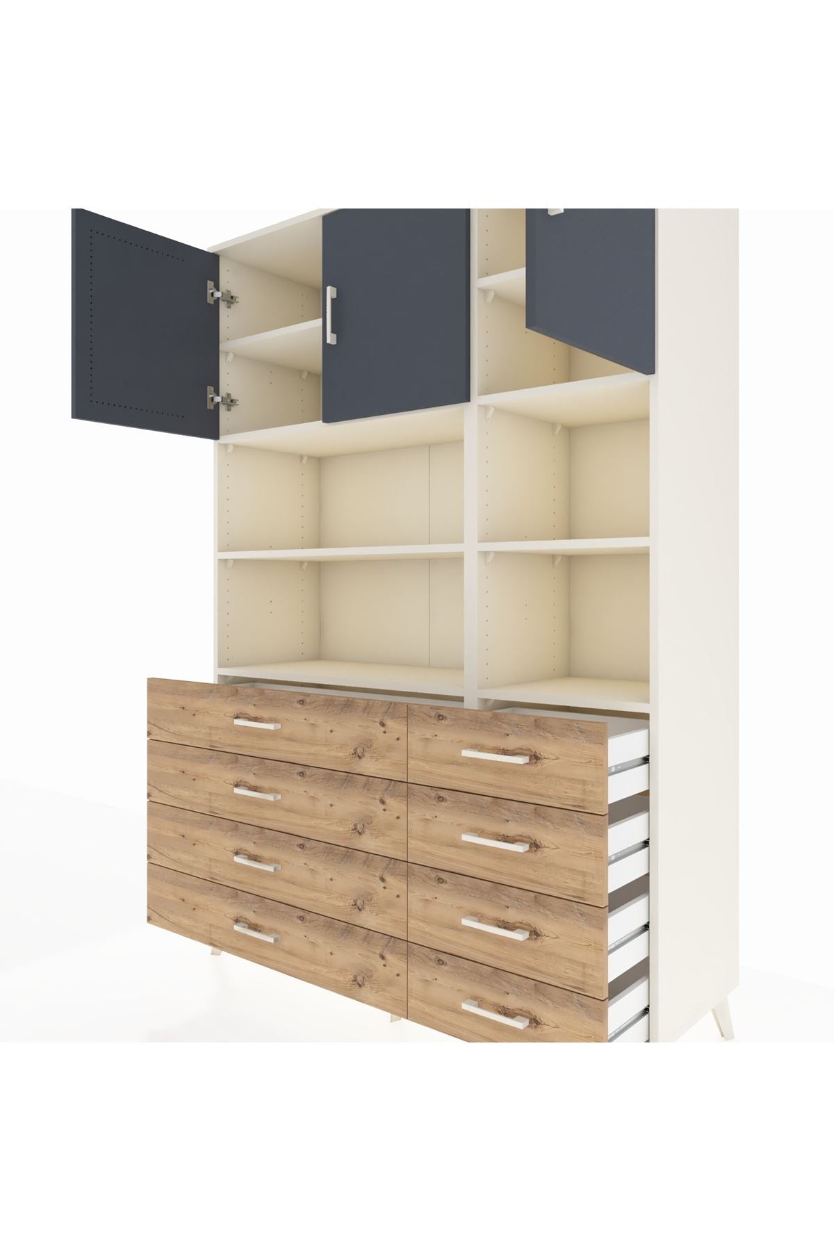 Hyperion Dolap 8 Raflı 8 Çekmeceli 3 Kapaklı 132x44x195 Aytaşı-Antrasit/Çam