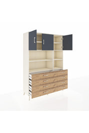 Hyperion Dolap 8 Raflı 8 Çekmeceli 3 Kapaklı 132x44x195 Aytaşı-Antrasit/Çam