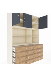 Hyperion Dolap 8 Raflı 8 Çekmeceli 3 Kapaklı 132x44x195 Aytaşı-Antrasit/Çam