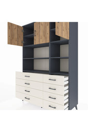 Hyperion Dolap 8 Raflı 8 Çekmeceli 3 Kapaklı 132x44x195 Antrasit-Çam/Aytaşı