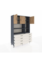 Hyperion Dolap 8 Raflı 8 Çekmeceli 3 Kapaklı 132x44x195 Antrasit-Çam/Aytaşı