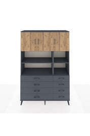 Hyperion Dolap 8 Raflı 8 Çekmeceli 3 Kapaklı 132x44x195 Antrasit-Çam/Antrasit