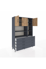 Hyperion Dolap 8 Raflı 8 Çekmeceli 3 Kapaklı 132x44x195 Antrasit-Çam/Antrasit