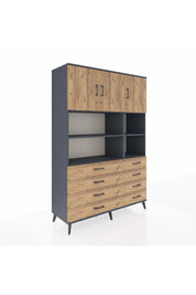 Hyperion Dolap 8 Raflı 8 Çekmeceli 3 Kapaklı 132x44x195 Antrasit-Çam/Çam