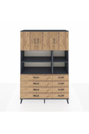 Hyperion Dolap 8 Raflı 8 Çekmeceli 3 Kapaklı 132x44x195 Antrasit-Çam/Çam