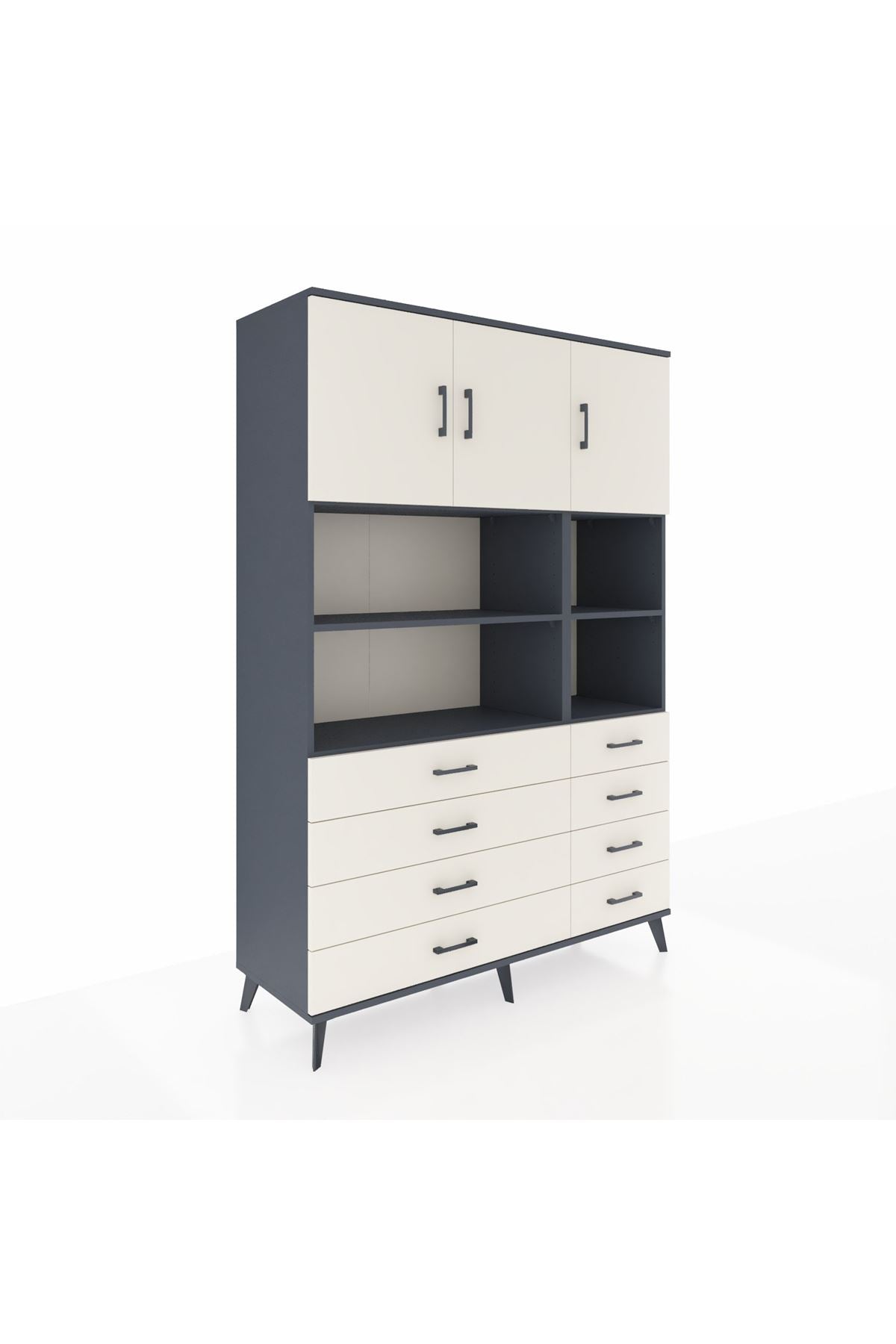 Hyperion Dolap 8 Raflı 8 Çekmeceli 3 Kapaklı 132x44x195 Antrasit-Aytaşı/Aytaşı