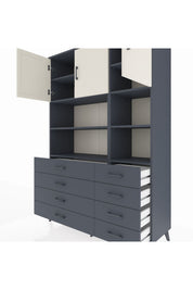 Hyperion Dolap 8 Raflı 8 Çekmeceli 3 Kapaklı 132x44x195 Antrasit-Aytaşı/Antrasit