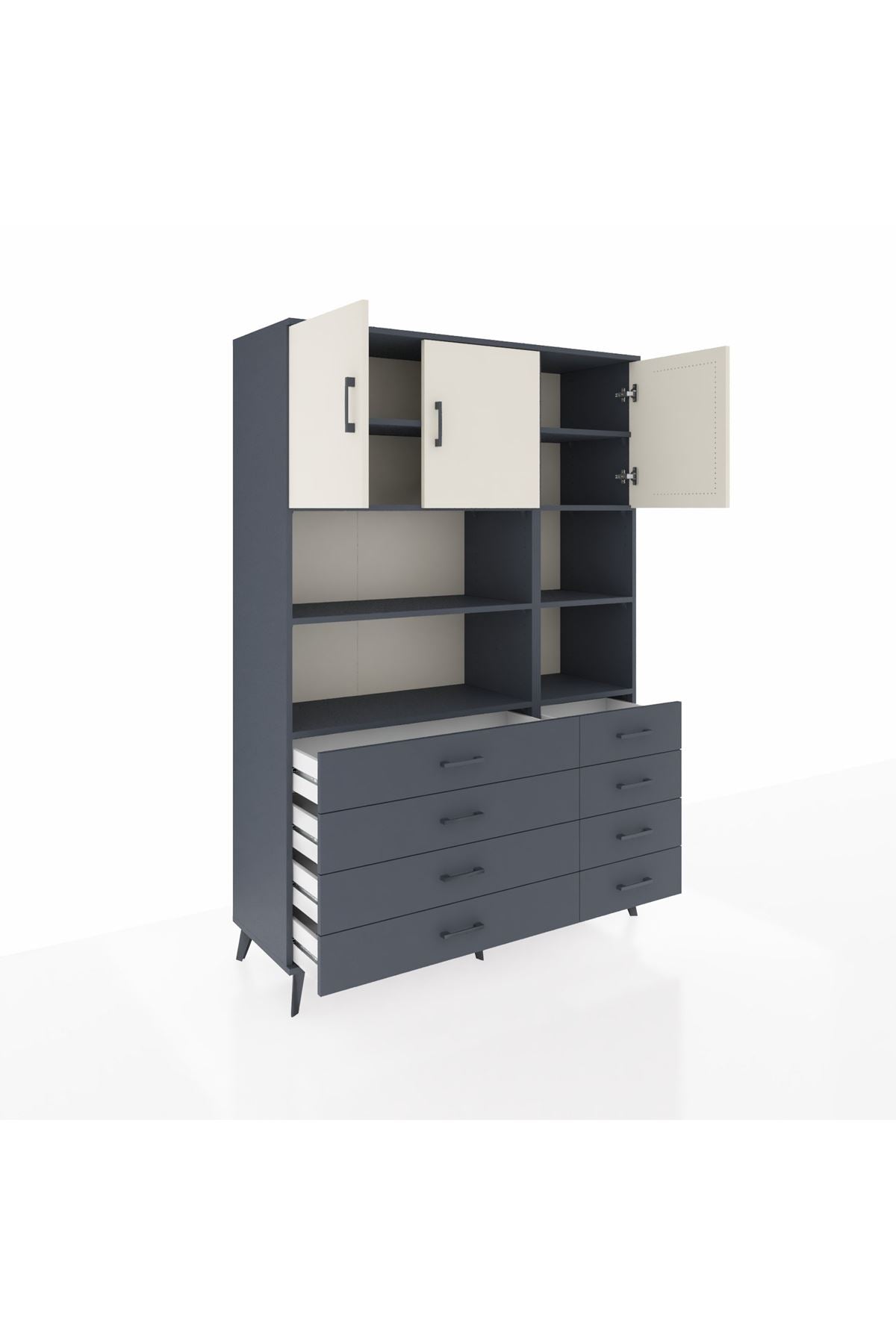 Hyperion Dolap 8 Raflı 8 Çekmeceli 3 Kapaklı 132x44x195 Antrasit-Aytaşı/Antrasit