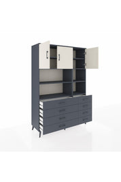 Hyperion Dolap 8 Raflı 8 Çekmeceli 3 Kapaklı 132x44x195 Antrasit-Aytaşı/Antrasit